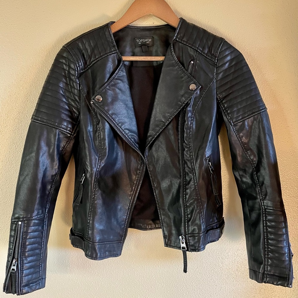 Black Vegan Leather Jacket. Top shop/ Nordstrom. Size 2.